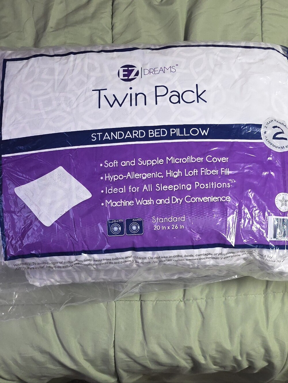 EZ Dreams Twin Pack Standard Bed Pillows - White & Gray